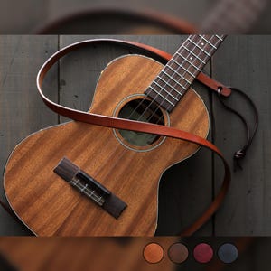 Thin Leather Ukulele Strap with Initials | Custom Uke Strap for all Ukulele Players | Concert, Tenor, Baritone | SKINNY style
