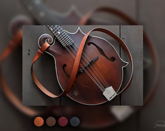 Dunne mandolineband | Bluegrass-mandolinecadeau | Akoestische of elektrische mandoline | Leren mandolineband | F-stijl en A-stijl | THIN-stijl