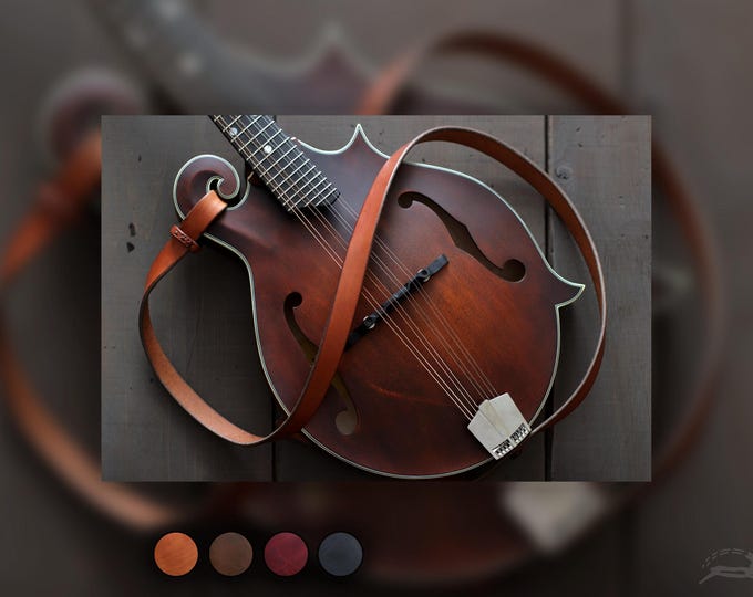 Thin Mandolin Strap | Bluegrass Mandolin Gift | Acoustic or Electric Mandolin | Leather Mandolin Strap | F-style & A-style | THIN style