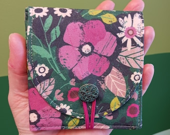 Floral FABRIC WALLET in greens, red-violet, citron