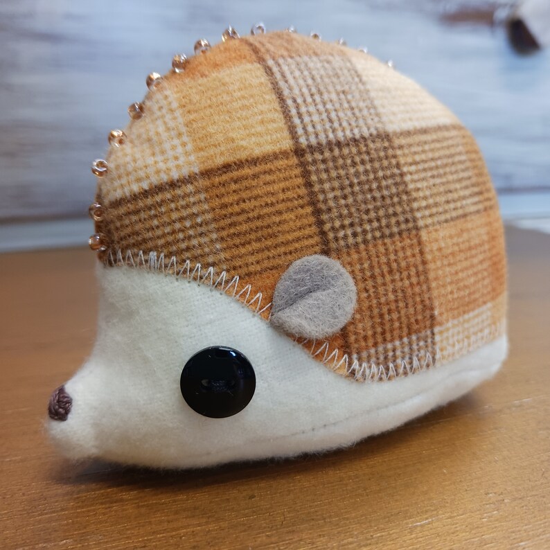 Fuzzy Flannel HEDGEHOG STUFFIE in carmel and browns with black button eyes image 3