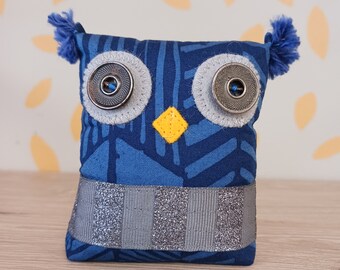 Stuffed OWL STUFFIE in dark blue, greys & sparkles