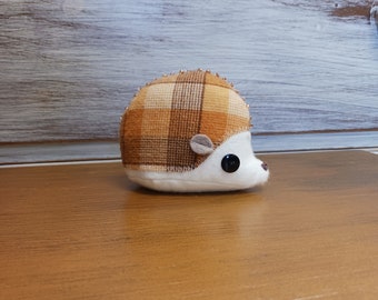 Fuzzy Flannel HEDGEHOG STUFFIE in carmel and browns with black button eyes
