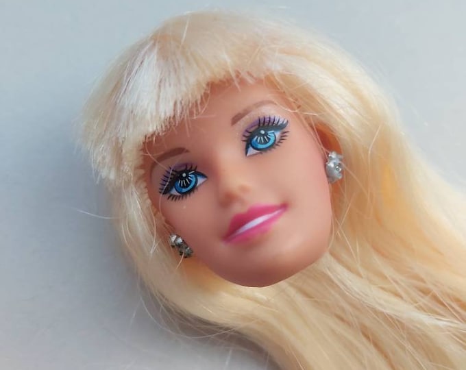 Retro Doll Head, Earrings, Long Blonde Hair, Rubber Plastic, Doll Parts