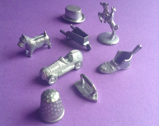 Monopoly Game Pieces Set of 8 Silver Tone Craft Supplies Etsy