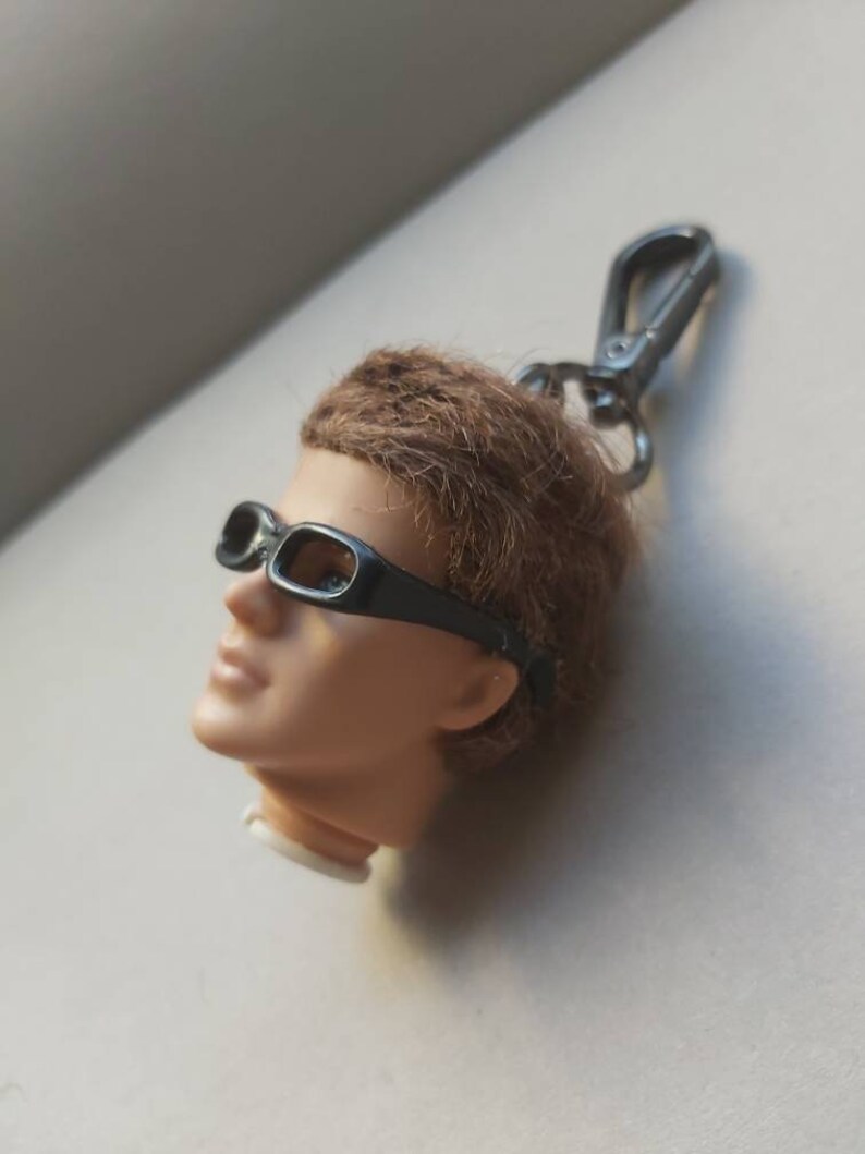 handbag accessory Ken Doll Head made in Greece Ken zipper pull bag clip Geek glasses
