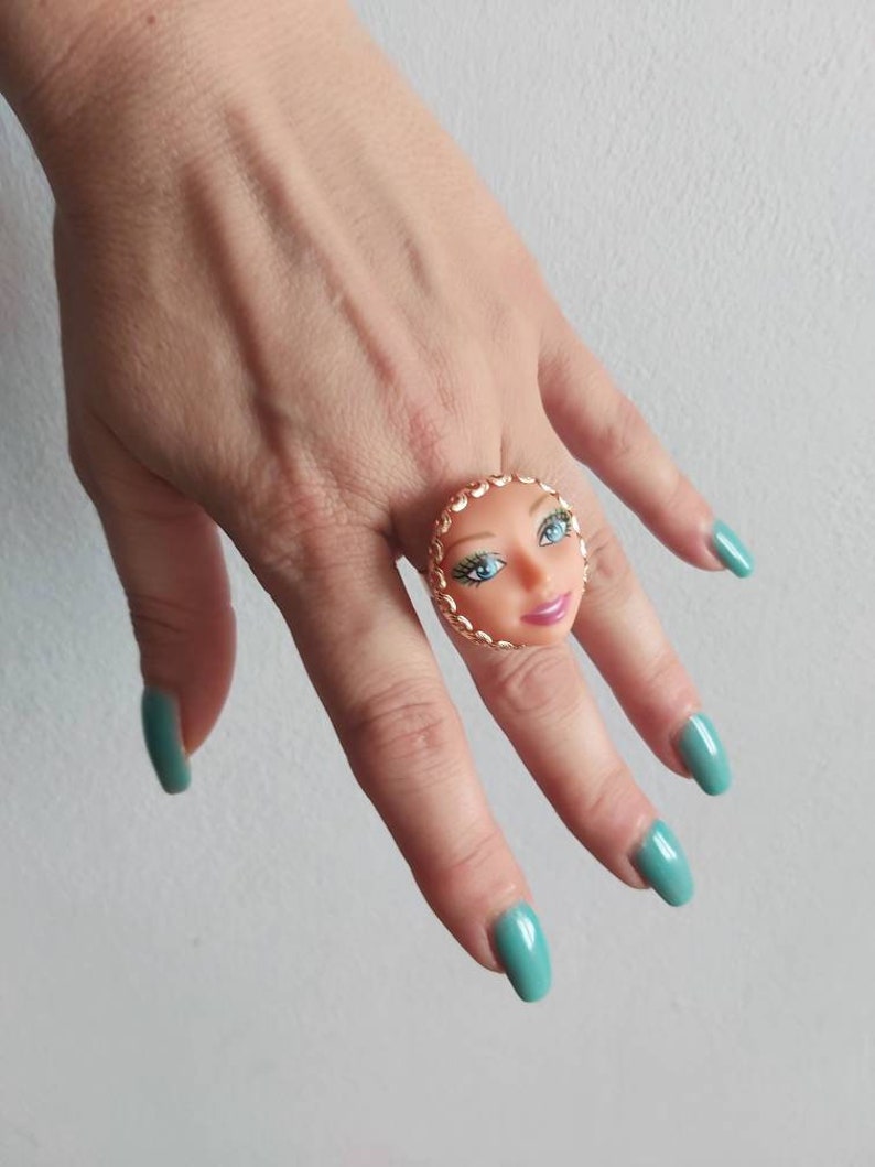 Barbie Head Ring adjustable ring base brass plated Barbie Etsy
