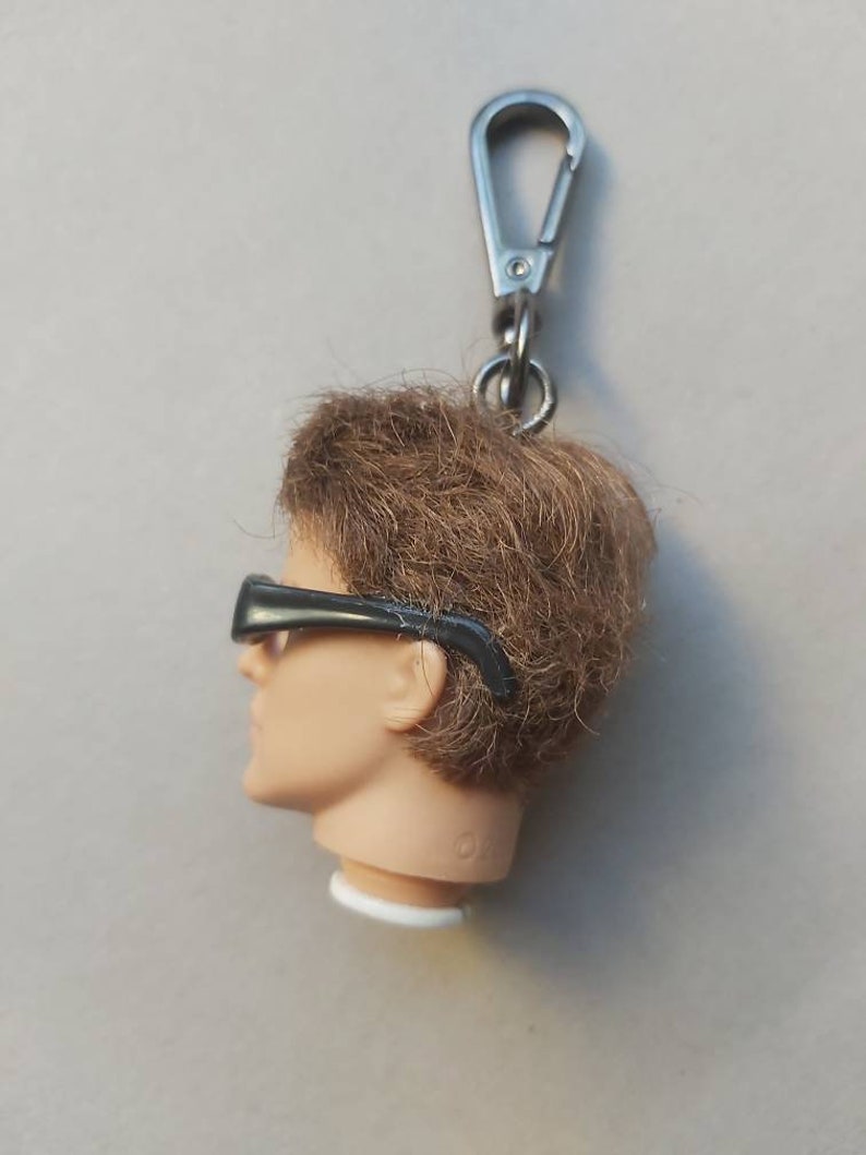 handbag accessory Ken Doll Head made in Greece Ken zipper pull bag clip Geek glasses
