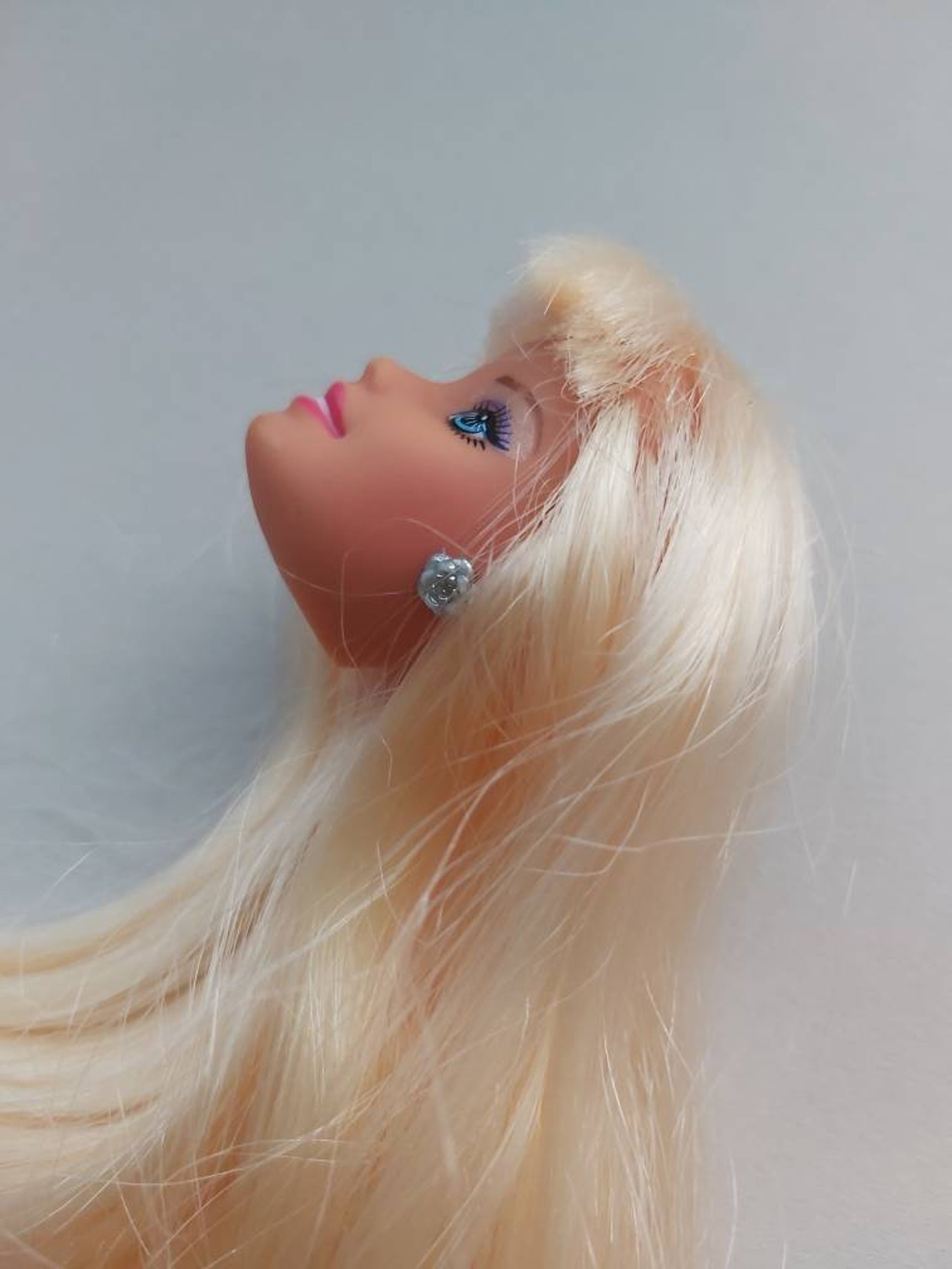 Retro Doll Head Earrings Long Blonde Hair Rubber Plastic Etsy