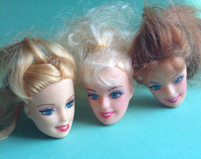 3 Doll Heads Rubber / Plastic Doll Parts Recycled Etsy