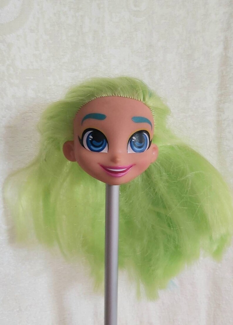 Doll Head Green Hair Blue Eyes Rubber Plastic Doll Parts Etsy