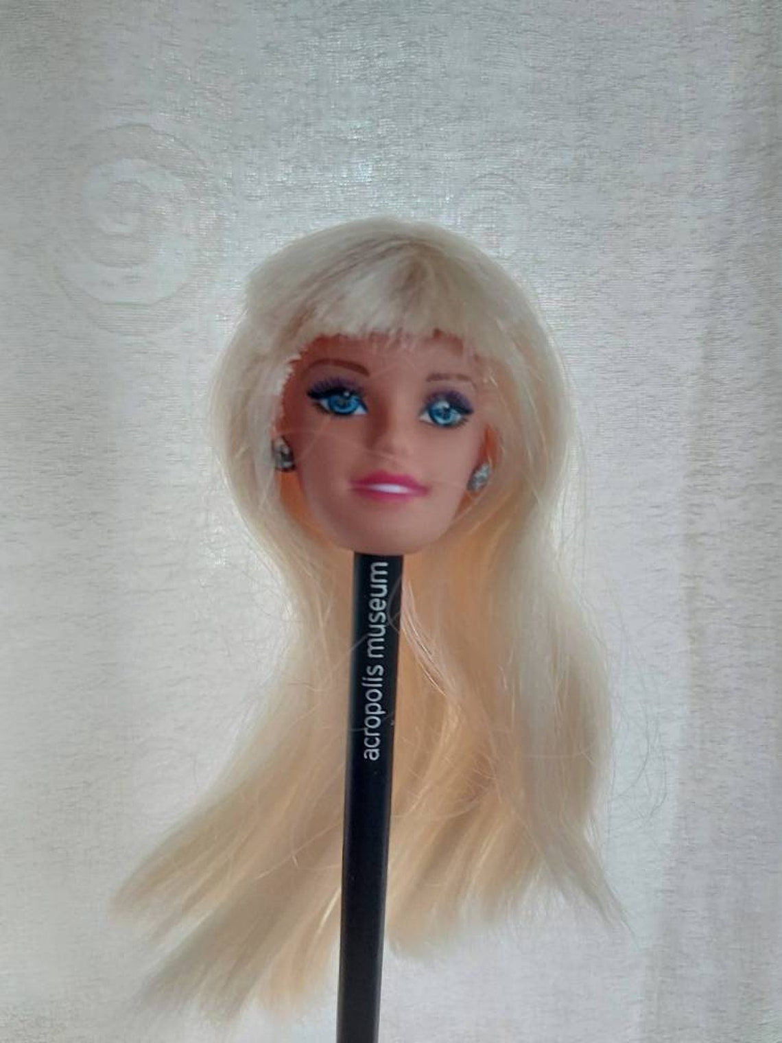 Retro Doll Head Earrings Long Blonde Hair Rubber Plastic Etsy