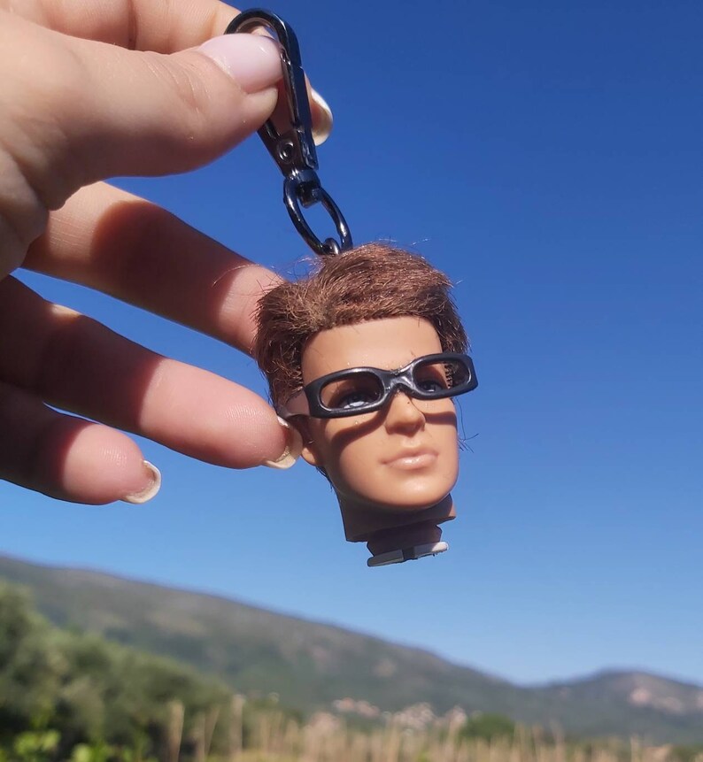 handbag accessory Ken Doll Head made in Greece Ken zipper pull bag clip Geek glasses
