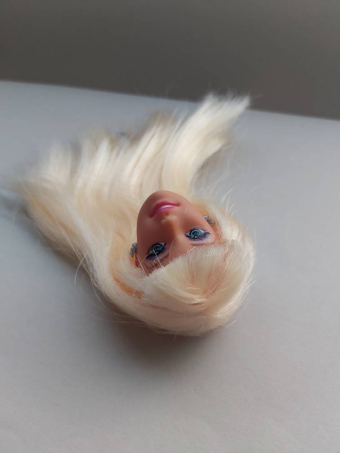 Retro Doll Head Earrings Long Blonde Hair Rubber Plastic Etsy
