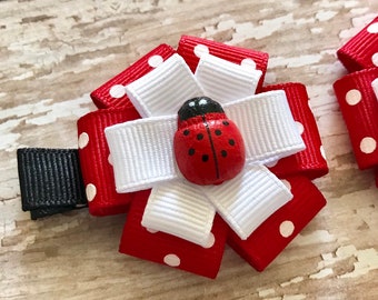 Ladybug Hair Bow Clip Set - Ladybug Hair Bow Set - Girls Ladybug Hair Clips - Ladybug Hair Accessories - Ladybug Bows - Ladybug Hair Bow