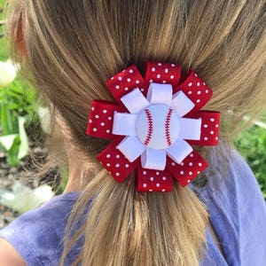 Red Polka Dot Baseball Hair Bow: Team Spirit Clip