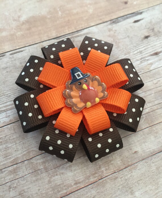 Thanksgiving Turkey Hair Clip: Polka Dot Ribbon Bow