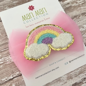 Rainbow Tulle Hair Bow: 4&quot; Hair Clip