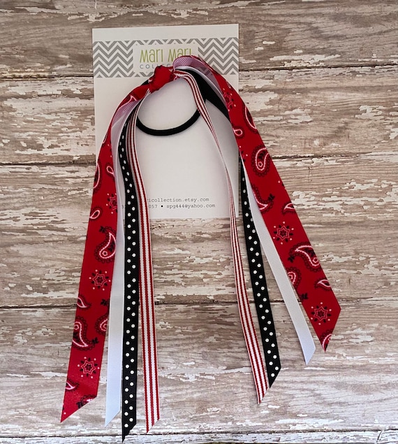 marimaricollection Red Bandana Ribbon Hair Ponies - Girls Bandana Hair Tie - Bandana - Girls Cute Hair Accessory - Red Ribbon for Hair - Country Girl Hair Pony