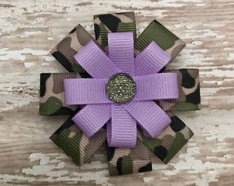 Camo Lavender Hair Bow - Camo Hair Bow - Camo Hair Clip - Camo Hair Accessory - Purple Camo Bow - Lavender Camo Hair Clip - Camouflage Bow