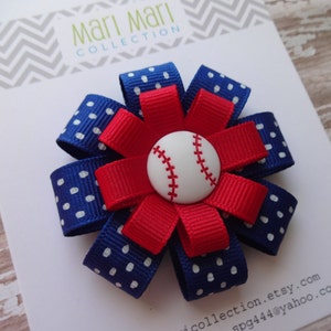 Baseball Hair Bow: Red, White & Blue Grosgrain Ribbon