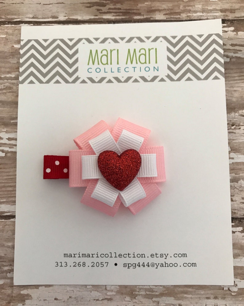 Valentine Hair Bow Valentine's Day Hair Accessory Small Heart Pink Hair Clip Valentine's Day Heart Bow Heart Accessory Heart Bow image 4