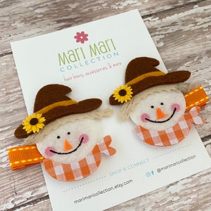 Scarecrow Felt Hair Clips - Scarecrow Girls Hair Clips - Fall Hair Clips - Scarecrow Hair Clip Set - Cute Scarecrow Hair Clip Set