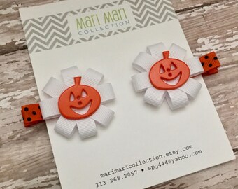 Halloween Pumpkin Hair Clip Set: Grosgrain Ribbon Bows