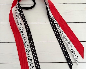 Volleyball Team Ribbon Ponytail Holder: Red Spirit Hair Tie