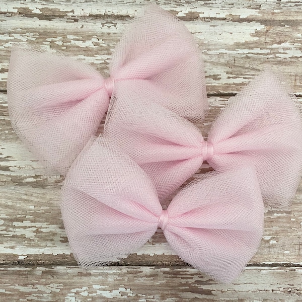 Light Pink Tulle Hair Bows- Powder Pink Tulle Hair Bow Barrettes - Cute Tulle Hair Bows - 4” Tulle Hair Bows Clips - Pink Tulle Hair Clips