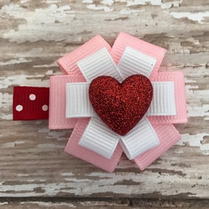 Valentine Hair Bow Valentine's Day Hair Accessory Small Heart Pink Hair Clip Valentine's Day Heart Bow Heart Accessory Heart Bow image 1