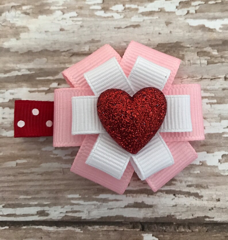 Valentine Hair Bow Valentine's Day Hair Accessory Small Heart Pink Hair Clip Valentine's Day Heart Bow Heart Accessory Heart Bow image 1