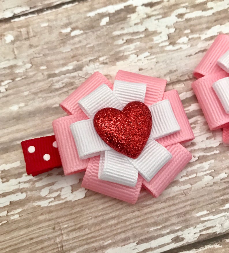 Valentine Hair Bow Valentine's Day Hair Accessory Small Heart Pink Hair Clip Valentine's Day Heart Bow Heart Accessory Heart Bow image 6