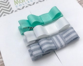 Baby Hair Clip Set - Infant Hair Clip - Hair Clip for Baby - Baby Hair Clip - Set of baby barrettes - Girls Hair Clip Set - Aqua Hair Bow