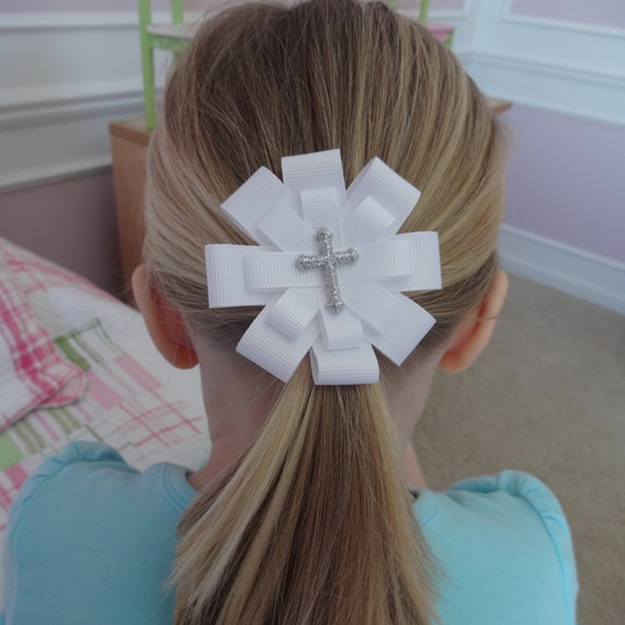 First Communion Hair Bow First Communion Hair Clip First Etsy