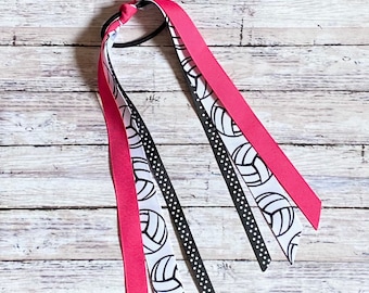 Volleyball Team Ribbon Ponytail Holder: Red Spirit Hair Tie