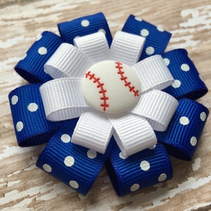 Baseball Hair Clip: Royal Blue Polka Dot Bow
