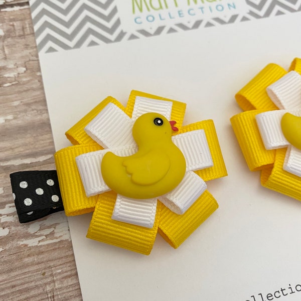 Rubber Duckie Hair Bow Clip Set - Rubber Duckie Hair Bow Set - Girls Rubber Duckie - Duckie Hair Clips- Rubber Duckie Hair Bows