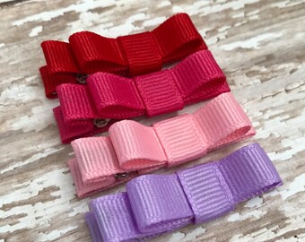 Valentines Hair Bow Clips - Pink Hair Clips - Hair Clips for Baby - Baby Hair Clip - Set of 4 baby barrettes - Baby Barrettes - Little Bows