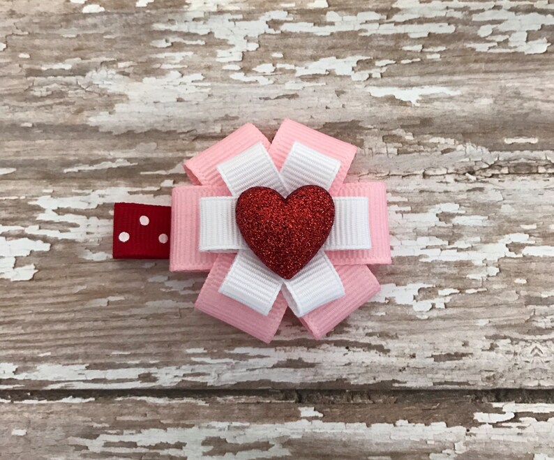 Valentine Hair Bow Valentine's Day Hair Accessory Small Heart Pink Hair Clip Valentine's Day Heart Bow Heart Accessory Heart Bow image 3