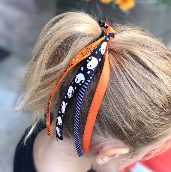 Halloween Ribbon Hair Tie: Handmade Hair Pony - Etsy display picture 3
