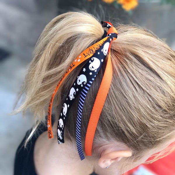 Halloween Ribbon Ponies - Halloween Hair Tie - Halloween Hair Accessory - Ribbon Hair Ponies - Ribbon for Hair - Halloween Hair Pony