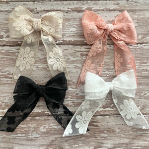 Lace Hair Bow Clip: Floral Double Loop Bow - Women & Girls