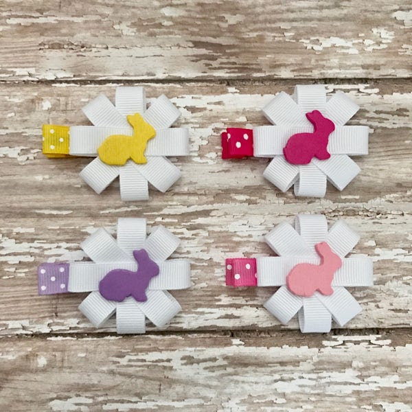 Cute Bunny Hair Clips - Baby Barrettes - Baby Hair Clips - Bunny Silhouette Hair Bows - Easter Hair Clip for Little Girls -Girls Easter Clip