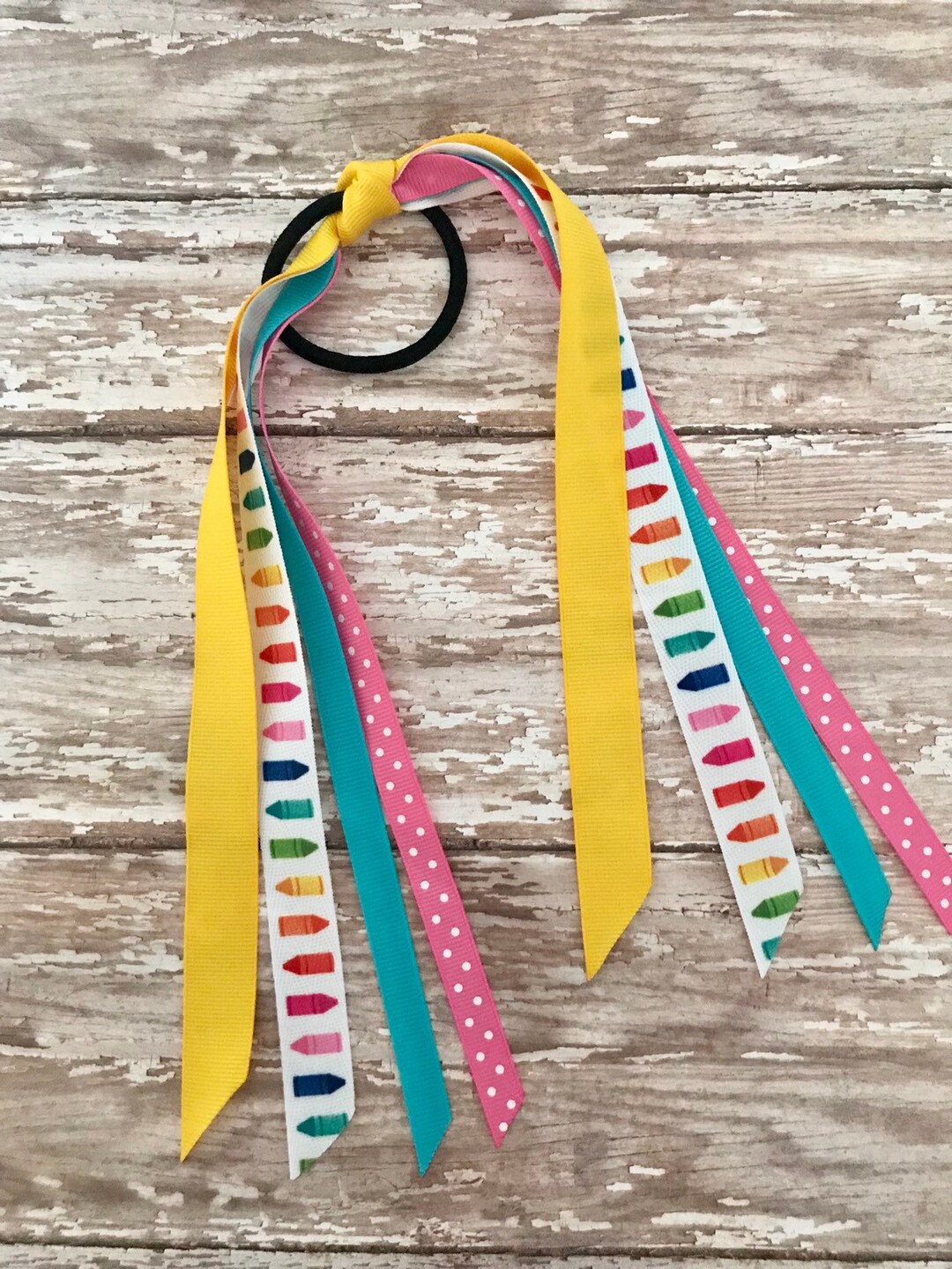 Rainbow Crayon Ribbon Hair Ponies Girls Crayon Rainbow Hair Tie Girls