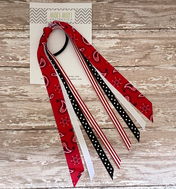 Red Bandana Ribbon Hair Ponies Girls Bandana Hair Tie Bandana