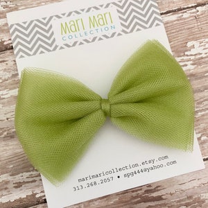 Pear Green Tulle Hair Bow: 4&quot; Alligator Clip