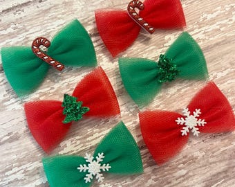 Glitter Christmas Hair Bow: Tulle Holiday Hair Clip