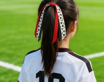 Soccer Hair Ties for Girls - Team Color Ponytail Streamers - Game Day Hair Bows - Soccer Team Accessories - Sports Hair Ribbons