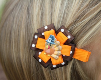 Small Thanksgiving Hair Bow - Thanksgiving Hair Clip - Thanksgiving Hair Accessory - Turkey Hair Clip - Thanksgiving Turkey Hair Bow